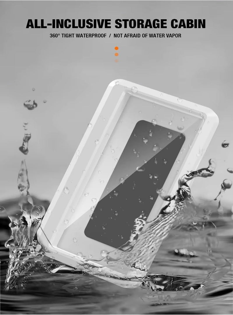 Shower Phone Holder Waterproof, 480° Rotatable Retractable & Adjustable Shower Phone Case, Self Adhesive Wall Mount Stand, Water Proof Anti Fog, Touch Screen Case for Phones Up to 7 inch, White