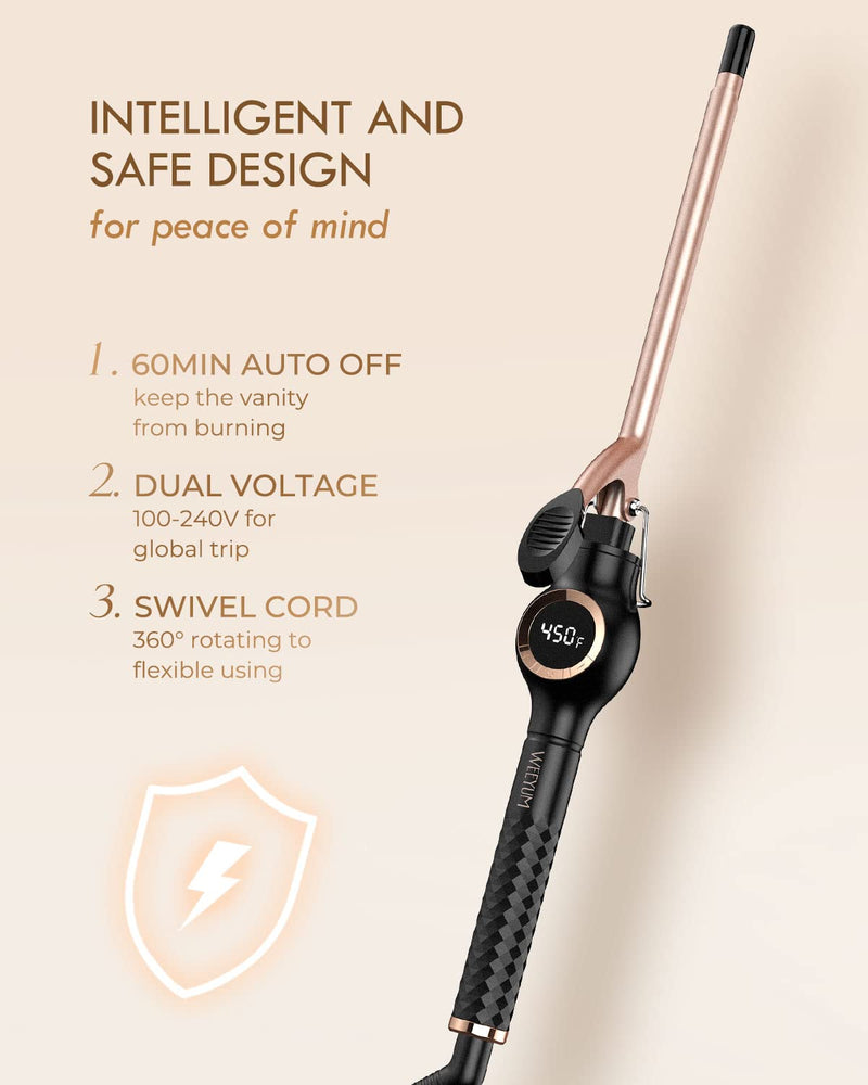 Small Curling Tongs 9mm, Tiny Hair Curling Tongs for Short Hair, 9mm Thin Curling Iron Ceramic Tourmaline Dual Voltage