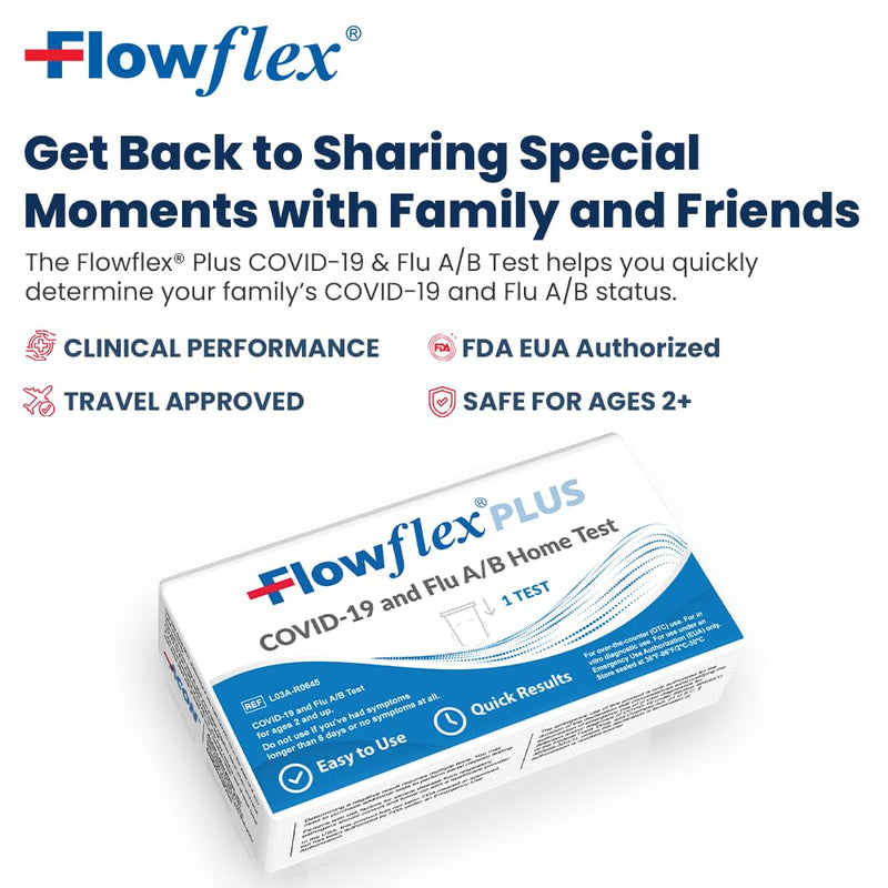 COVID & Flu Home Test by Flowflex Plus, Rapid Results in 15 Minutes, Trusted OTC COVID-19 & Flu A/B Testing Kit, FSA and HSA Eligible, Easy to Use & No Discomfort, 1 Pack 1 Test 1 Pack, 1 Test