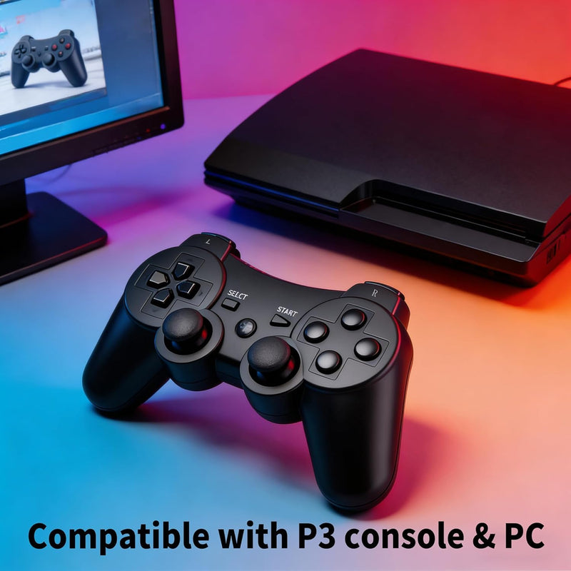 MOVONE wireless Controller for ps3 Rechargeable Game Wireless Controller 2Pack with2 Charging Cables, Compatible with Playstation3 White+black
