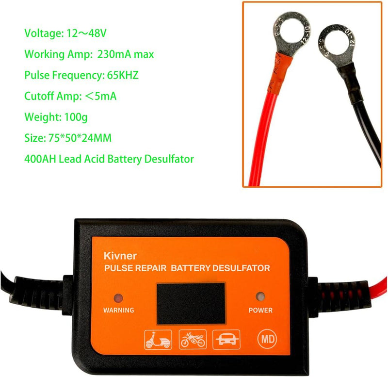 4A Battery Desulfator Lead-Acid Battery Desulfator 12V 24V 36V 48V Battery Regenerator Auto Pulse Desulfator Round Terminal