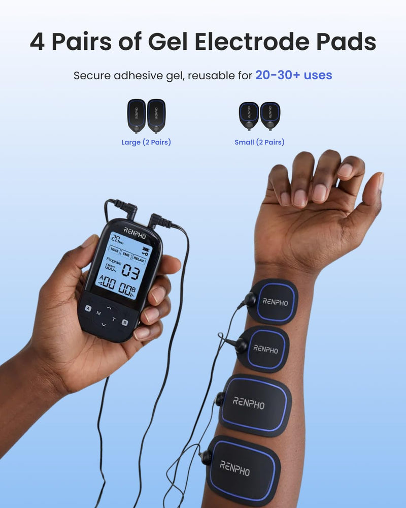 RENPHO TENS Unit Muscle Stimulator, 60 Programs EMS Unit for Back Pain Relief, Rechargeable TENS Machine with 20 Intensities, Muscle Growth Massager for Sciatica Shoulder Neck 8 Electrodes Pads