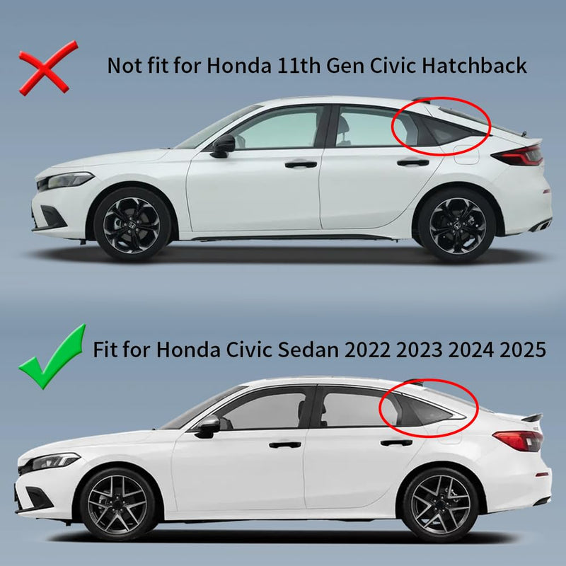for Honda 11th Gen Civic Sedan 2022 2023 2024 2025 Rear Side Racing Style Window Louver Decorate Cover Rear riangular Air Vent Window Blinds Auto Accessories (Bright Black) Bright Black