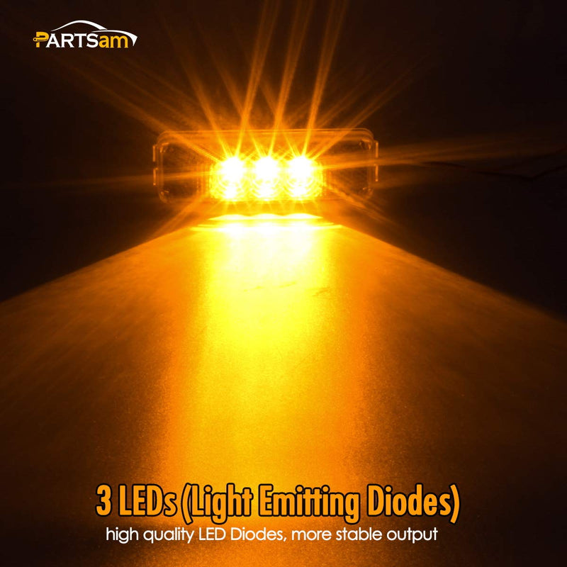 Partsam 2PCS 3 LED Truck Trailer Front Rear LED Side Marker Lights [DOT Approved] indicator Lamp Sealed & Waterproof Surface Mounted Installation Amber 3.9"