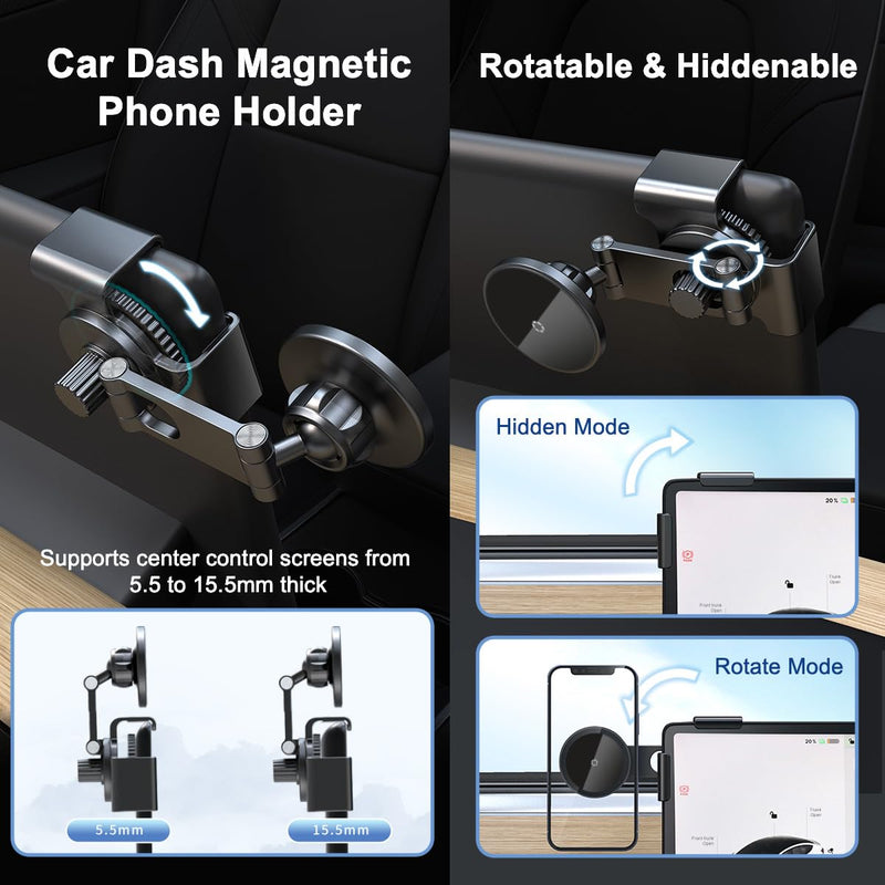 Yonge & Finch Tesla Accessories,No Glue Required,Phone Mount Compatiable with MagSafe,Tesla Car Dash Magnetic Phone Holder,Can be Adjusted 360°,for Tesla Model 3/Y/S/X/Cybertruck(Black)