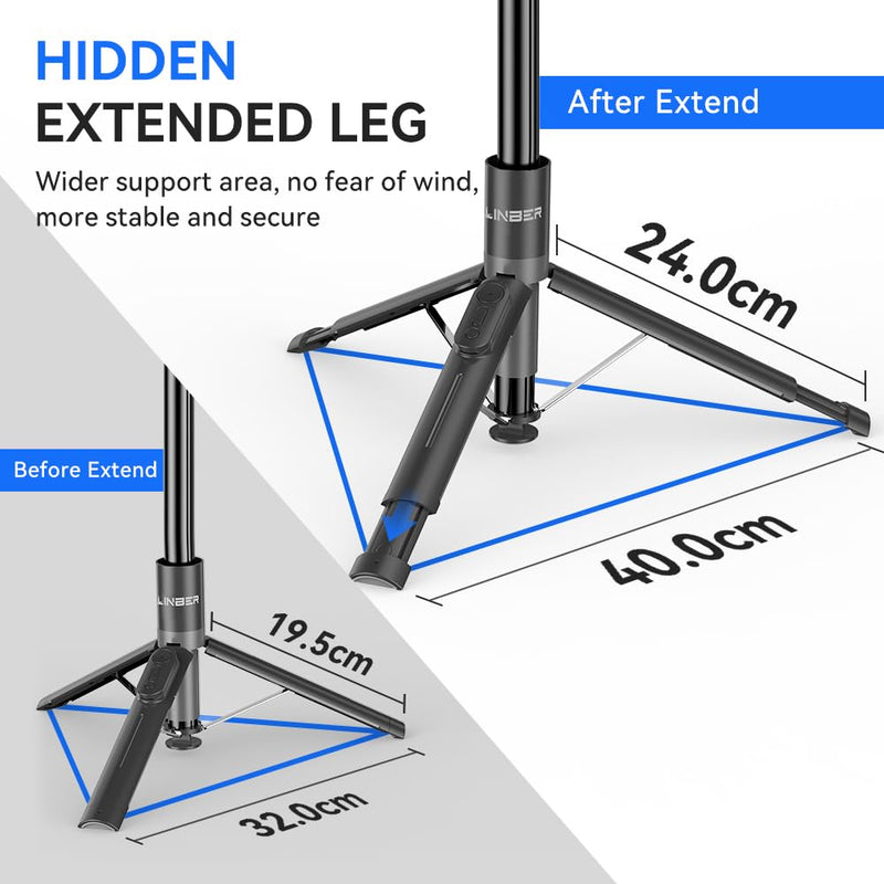 62.9" Selfie Stick Tripod - One-Button Pop-Open Phone Tripod with Remote. | Selfie Stick Tripod Stand | One-Button Instant Open, One-Pull Fold, Portable with Magnetic Remote, iPhone Android Compatible Black