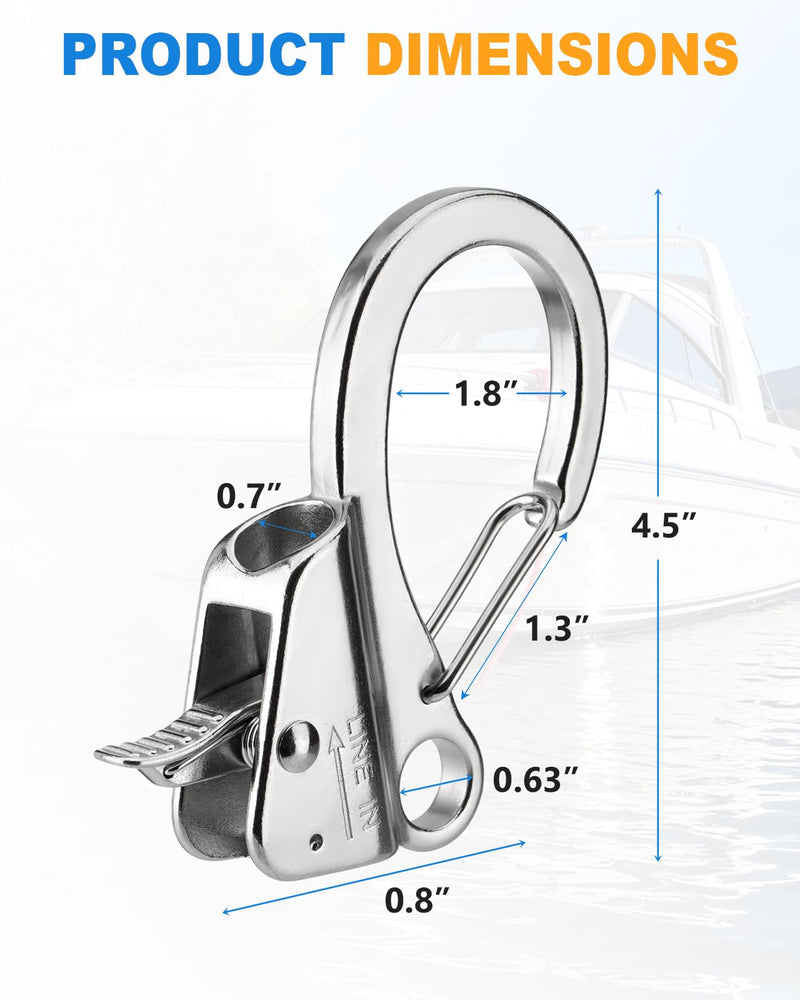 Boat Anchor Hook, Stainless Steel Adjustable Sliding Rope Holder, Knotless Quick Release Marine Line Clip for 3/8" - 5/8" Lines, Max. 8500 lbs Capacity (1 Pack) 1 PACK