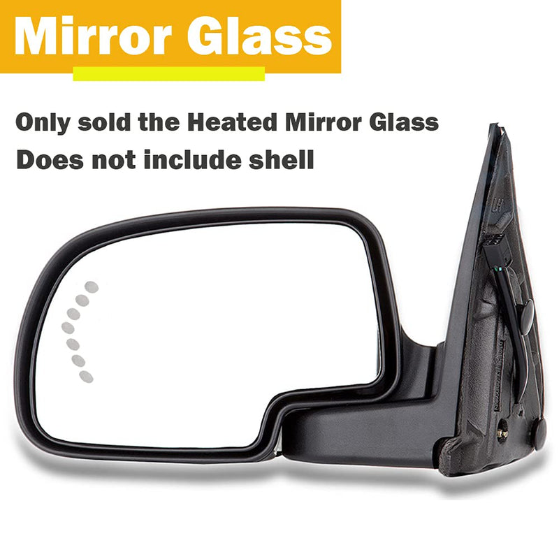 Driver Side Heated Mirror Glass Replacement for 2003-2007 Cadillac Escalade, Chevrolet Avalanche, Silverado, Suburban, Tahoe, GMC Sierra, Yukon - Exterior Side View Convex Mirror with Turn Signal Driver Side (Left)