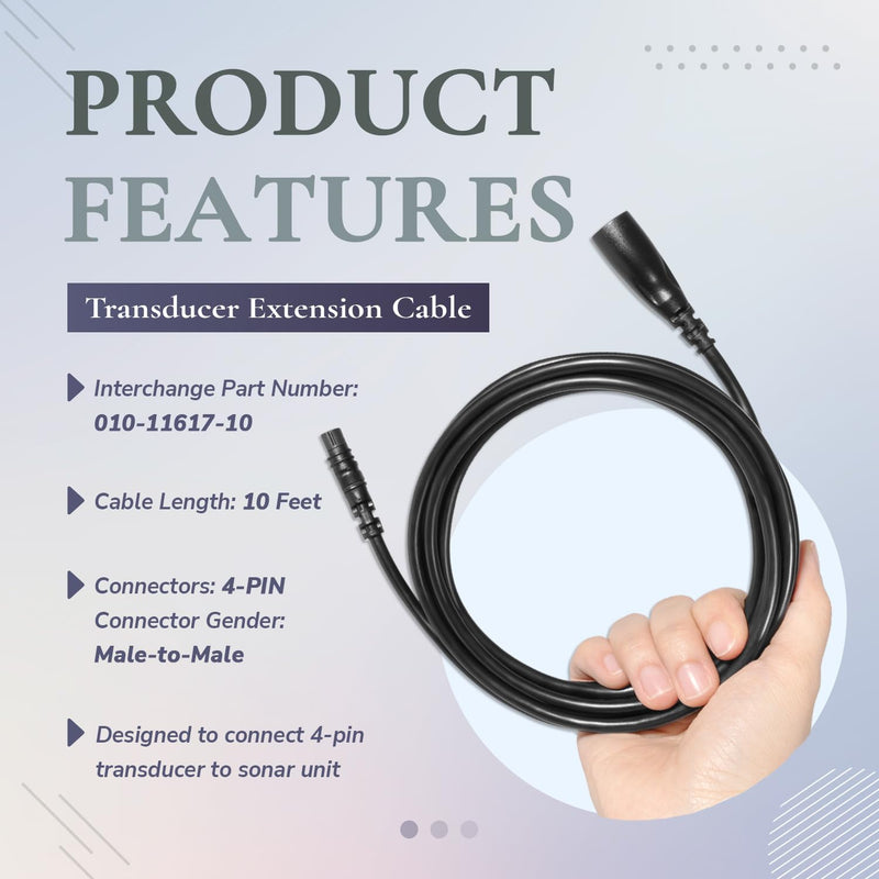 010-11617-10 Transducer Extension Cable 10 Feet, for Garmin Echo 100 200 300 500 Series echoMAP Series, 4-Pin (10ft. / 3m)