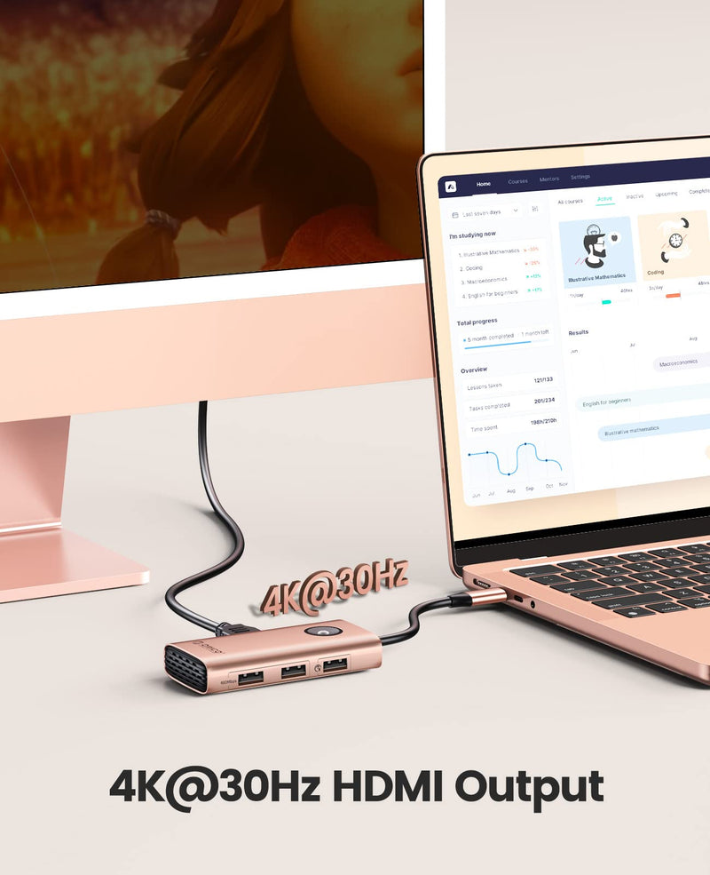 ORICO 5 in 1 USB C Docking Station - HDMI 4K, 60W Power Delivery, USB 3.0 and 2 USB 2.0 Ports for MacBook, XPS and More