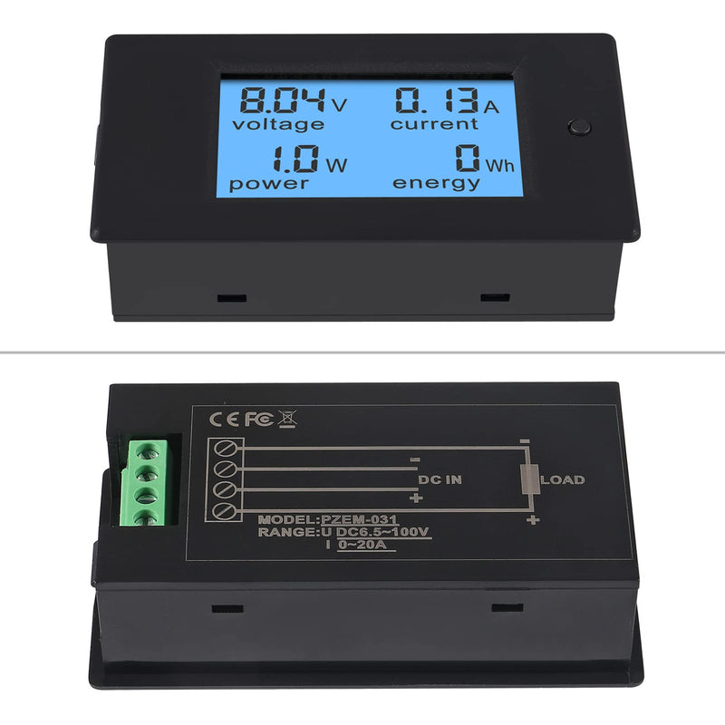  [AUSTRALIA] - 2 Pack DC 6.5-100V 0-20A LCD Display Digital Ammeter Voltmeter Multimeter Current Voltage Power Energy Battery Monitor Amperage Meter Gauge