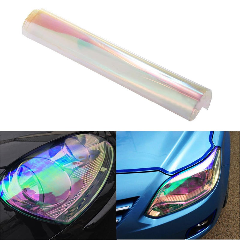 LZLRUN 12 by 48 inches Self Adhesive Auto Car Tint Chrome Chameleon Headlight Taillight Fog Light Vinyl Smoke Film Sheet Sticker Cover (Chameleon Transparent) Chameleon Transparent