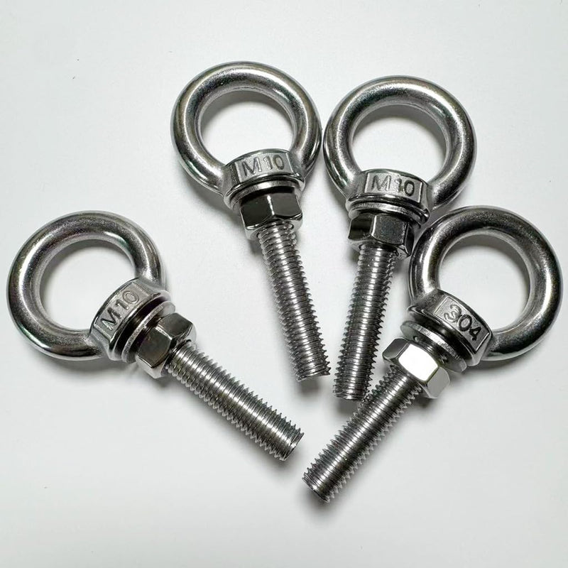 Shoulder Eye Bolt, 4 PCS M10 Heavy Duty Lifting Ring 2" Threaded Eyebolt Lifting Ring Eye Bolts with Nuts and Flat Washers(Thread Length 50mm) m10x50(4pcs)