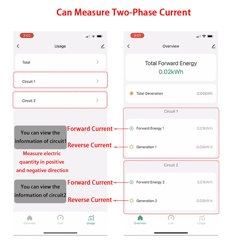 AC110V 220V 80A Tuya App Smart Two-Way Bilateral WiFi Energy Meter with 2PCS 80A CT Current Transformers Clamps Sensors KWh Power Eenrgy Electricity Consumption Monitor Meter Voltmeter Ammeter 80A(CT Diameter 10MM)