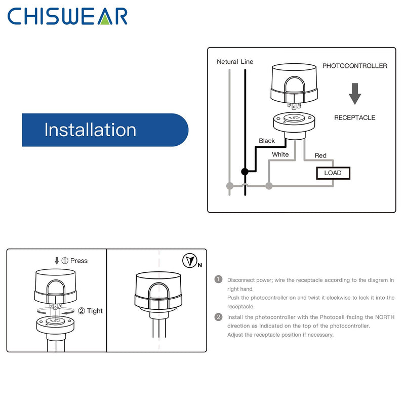 Twist Lock Photocell Dusk to Dawn Auto On Off Light Switches Power Switches Photocell Switch for LED Barn, Area, Street, Parking Lot Lights (1.Unit)