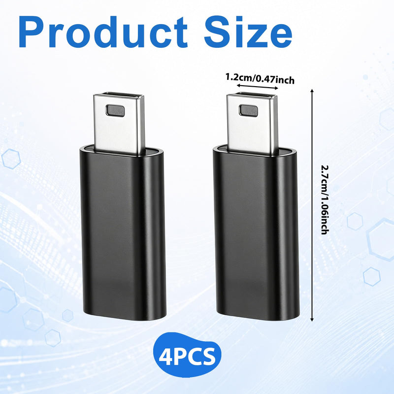 4 Pcs USB-C to Mini USB Adapter Type C Female to Mini USB 2.0 Male Convert Connector Compatible with Camera GPS Dash Cam MP3 Player and Other Devices Supports Charge & Data Sync