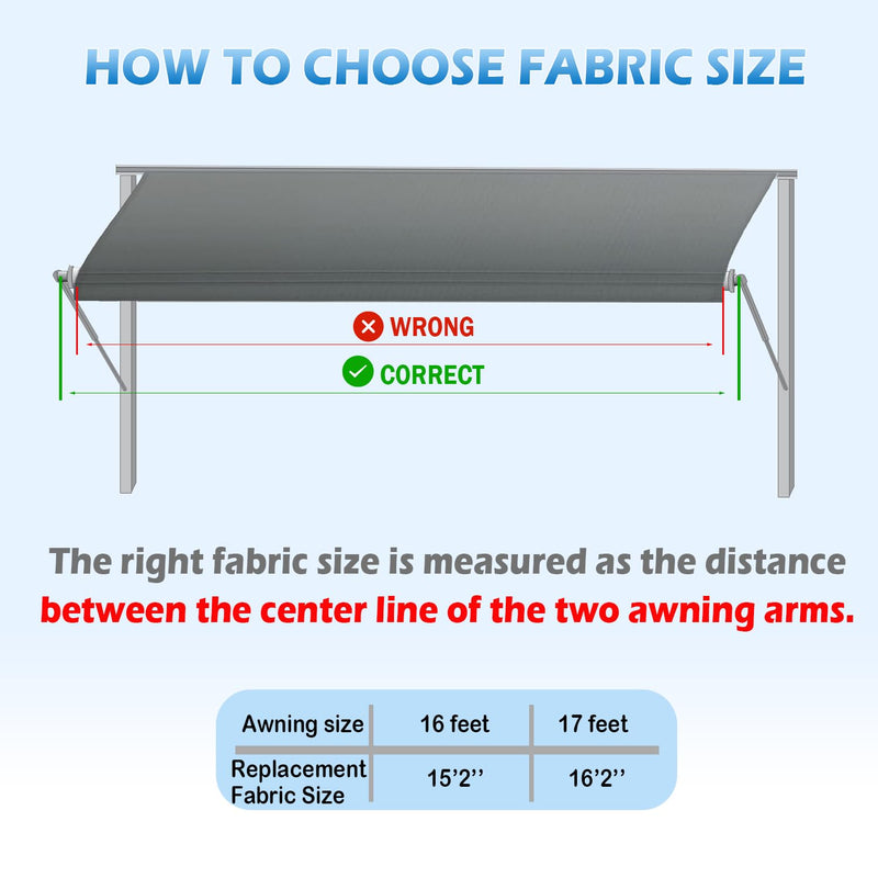 RV Awning Fabric Replacement - Heavy-Duty 19oz Awning Replacement for Camper, Trailer & Motorhome | RV Awning Fabric with with 5 Hooks| Weatherproof Outdoor Canopy 16' (Fabric 15'2") - Blue Fade 16FT(Fabric15'2'') Bule Fade