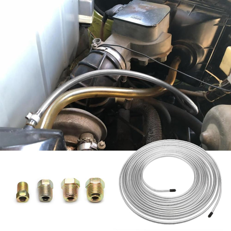 25Ft of 3/16 Zinc Plated Copper Brake Line Kit - Includes 16 Inverted Flare Fittings - Universal Copper Coil Brake Line Repair Kit for Car,Home,Industrial (Silver) Silver