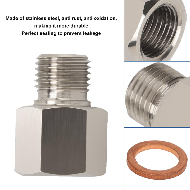 2 Pcs Sender Adapters 1/8in NPT Female to M10 x 1.0 Male Threaded Pressure Gauge Adapter with Washer, Stainless Steel Oil Reducer Adapter