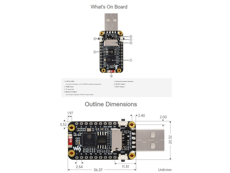waveshare ESP32-S3 1.47inch Display Development Board,172×320 Resolution 262K Color RGB LED,Supports Multiple Peripherals