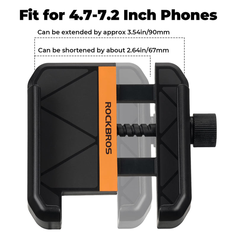 ROCKBROS Bike Phone Mount for 4.7-7.2" Phones，360° Rotation & Shock Absorption Black