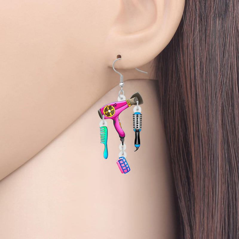 Acrylic Funky Hair Dryer Dangling Earrings for Women Hairdrier Scissor Comb Charms Fashion Jewellery Esthetician Hair Stylist Gifts for Hairdressers | Acrylic Hair Dryer Scissor Comb High Heels Unique Jewelry Accessories for Esthetician Stylist Hairdre...