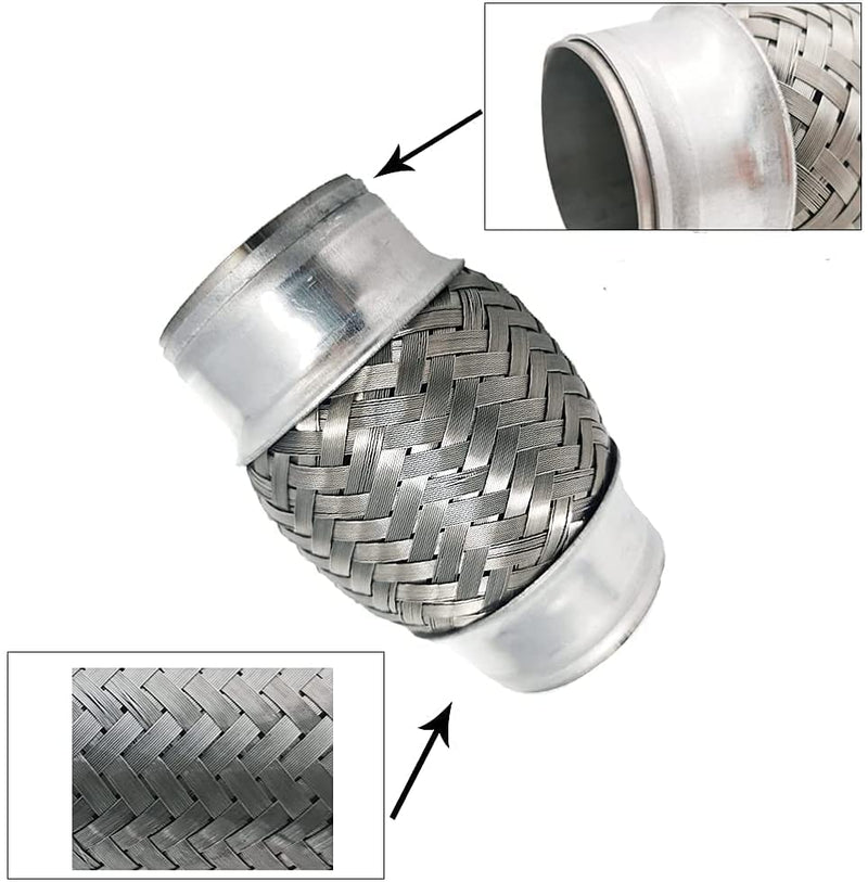 Exhaust Flex Pipe Adaptor, 1.5" x 4" Durable Universal Stainless Steel SS Double Braided Flex Pipe Exhaust Adaptor Piping