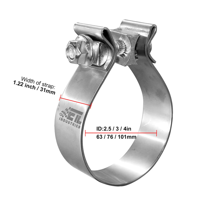 4 Inch Exhaust Clamp, Narrow Band 304 Stainless Steel Clamp for Muffler, 1 Pc 4 Inch