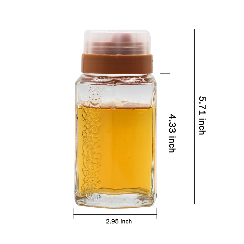TOSSOW Glass Honey dispenser Oil Bottle Leakproof Condiment Container Oil Vinegar Cruet with Pourers and Funnel Olive Oil Carafe Decanter Non-Drip Spout for Kitchen Cooking 350ml/12oz Yellow