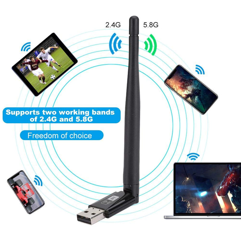 ASHATA Network Adapter, RTL8821CU 600M Drive Band PC LAN Card for USB Bluetooth Adapter