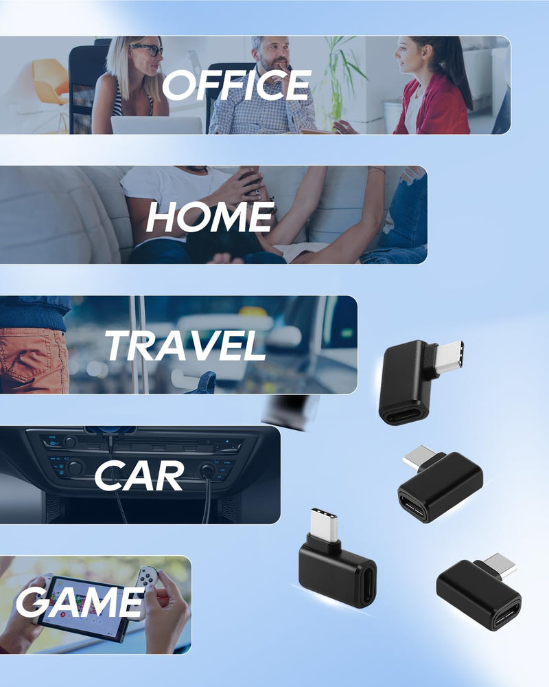 UCEC USB C Right Angle Adapter, 240W 40Gbps USBC 90 Degree Adapter | Male to Female 8K@60Hz Type C Extender Adapters for Laptop Tablet Cell Phone Right Angle USB C to USB C 4Pack Set1