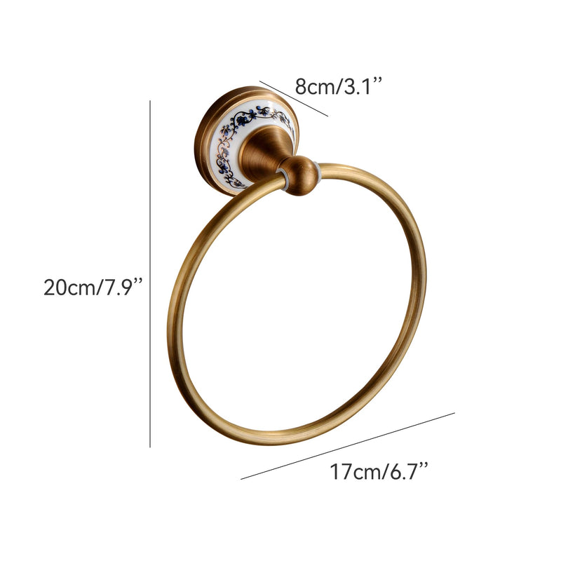 Towel Ring Antique Brass Hanger Hand Towel Holder for Bathroom Kitchen Accessories Wall Mounted,Porcelain Design Towel Ring