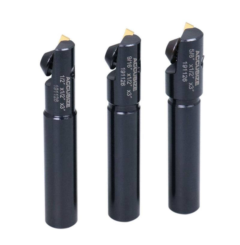 Accusize Indexable End Mill Set, 1/2" Shank, 0046-0510 | 3 Pc Miniature Set, 1/2", 9/16" & 5/8" Cutters, TPG22 Inserts, 3" OAL, Fitted Case