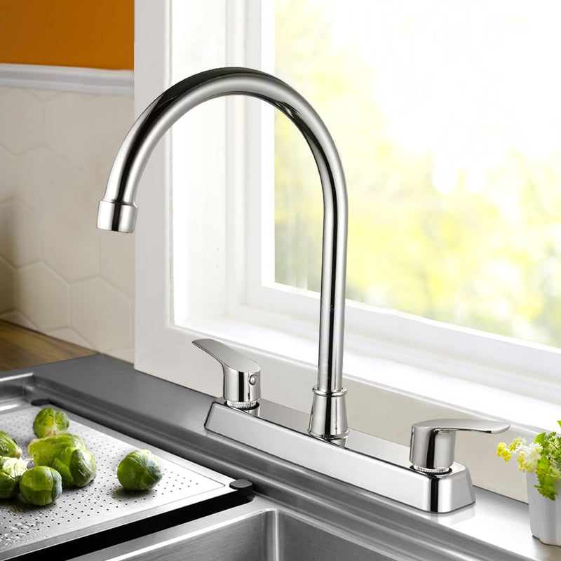 SOLVEX 2 Handle Kitchen Sink Faucet, High Arc 360 Swivel Stainless Steel Pipe 3 Hole Kitchen Faucet, Commercial Modern Chrome Kitchen Sink Faucet, US-SP-80066