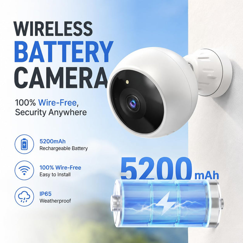 Security Cameras Wireless Outdoor, 2K Camera for Home Security | Battery Camera, Indoor Camera, Color Night Vision, 2.4G WiFi, 2-Way Talk, Siren Alarm, AI Motion Detection, 2 Pack White-2 Pack