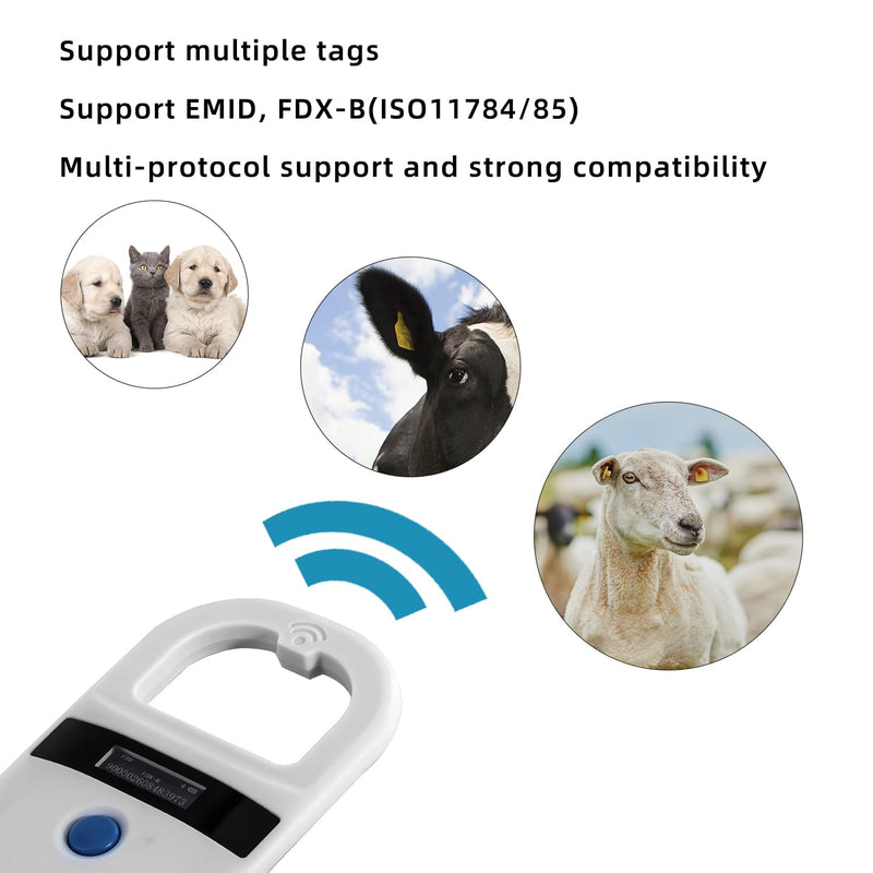 NetumScan Bluetooth Pet Microchip Reader, RFID EMID Handheld Pet Chip ID Scanner Rechargeable Data Storage Animal Tag Scanner with Stable OLED Display for ISO 11784/11785,FDX-B 180-USB