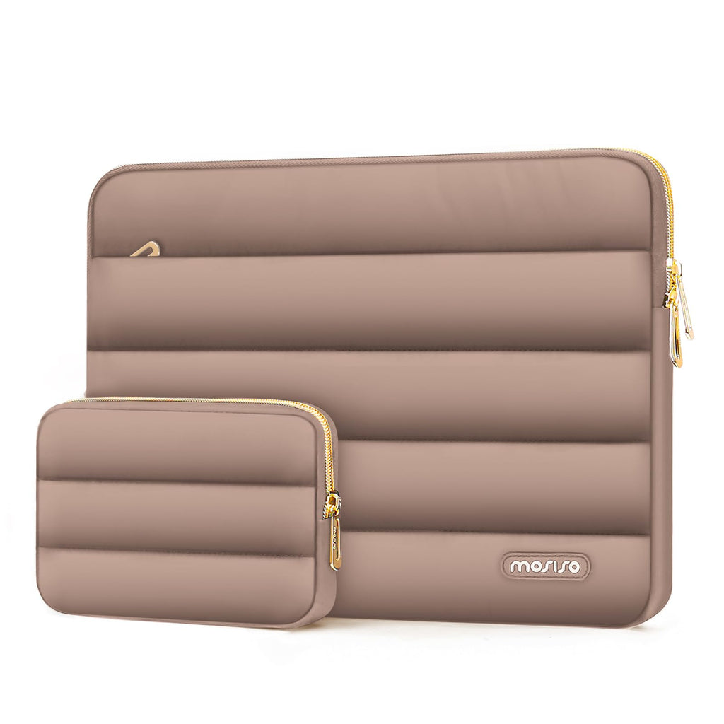 MOSISO Puffy Laptop Sleeve Compatible with MacBook Pro 16 inch 2024-2019 M3 A2991 M2 A2780 M1 A2485 A2141/Pro Retina 15 A1398,15-15.6 inch Notebook, Polyester Horizontal Bag with Small Case, Brown