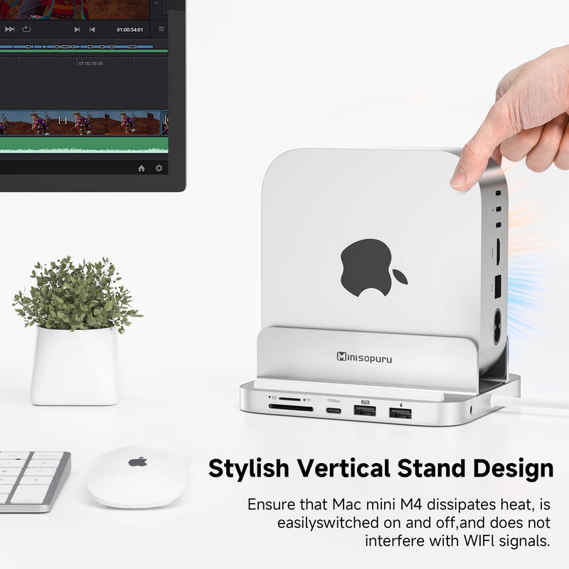 Minisopuru iExpandMate MINI218B PRO Mac mini M4 Dock & Stand with M.2 NVMe SSD Enclosure, 10Gbps USB C/A, TF& SD, 2X USB A 2.0, Audio Jack, 8 in 1 Mac mini Hub for M4/M4 Pro 2024