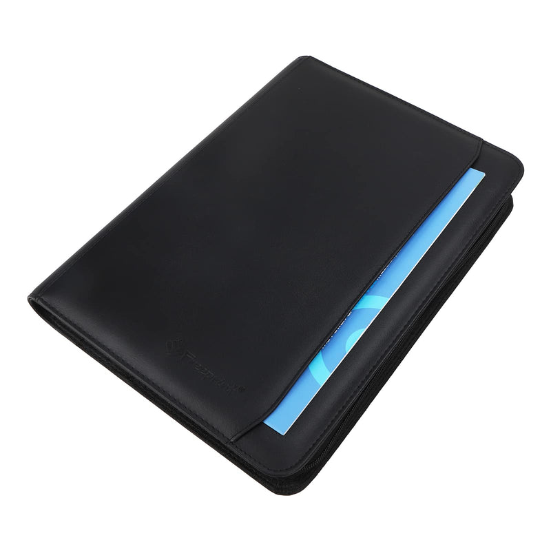 Business Portfolio with Zipper 3 Ring Binder Organizer - PU Leather Folder Padfolio Document Organizer with Solar Calculator,Writing Pad Zippered Portfolio With 3 Ring Binder+calculator