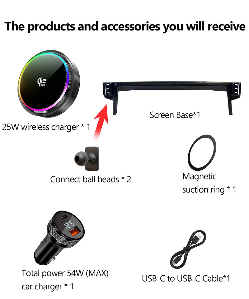 Qi2.2 25W Car Mount Charger for Toyota Sienna 2021-2024 9" Screen | MagSafe Fast Wireless Charging Cell Phone Holder Accessories, with Cooling Fan＆54W Fast Adapter, Navigation Cradle
