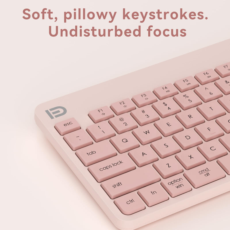 Wireless Keyboard and Mouse Combo, Pink, Quiet Compact Set | Small Portable Travel Set for Laptop PC Mac Tablet Computer, 2.4G Silent Click, Slim Teclado, Plug and Play USB Receiver Dusty Rose