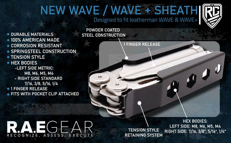Wave Plus/New Wave Sheath Compatible with leatherman - DESIGNED BY RAE GEAR (1.5" BELT CLIP) 1.5" BELT CLIP