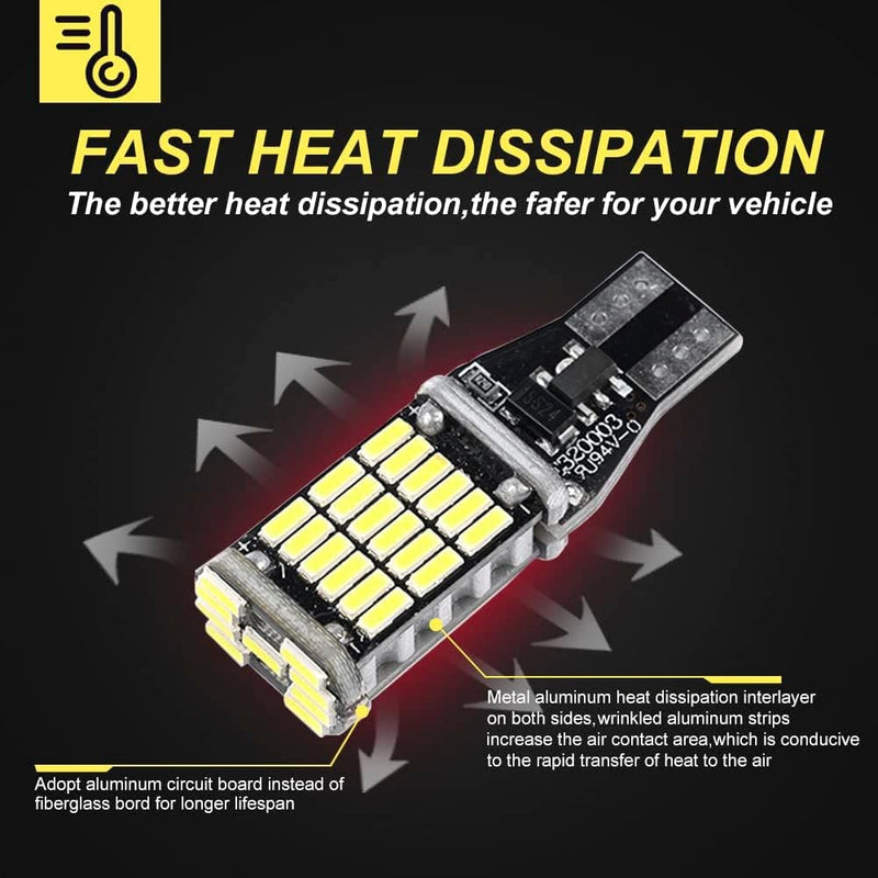 921 LED Bulb Reverse Light,921 912 906 W16W T15 LED Bulbs,Non-polarity Upgraded 921 Bulbs and 6000K High Bright （Pack of 2）