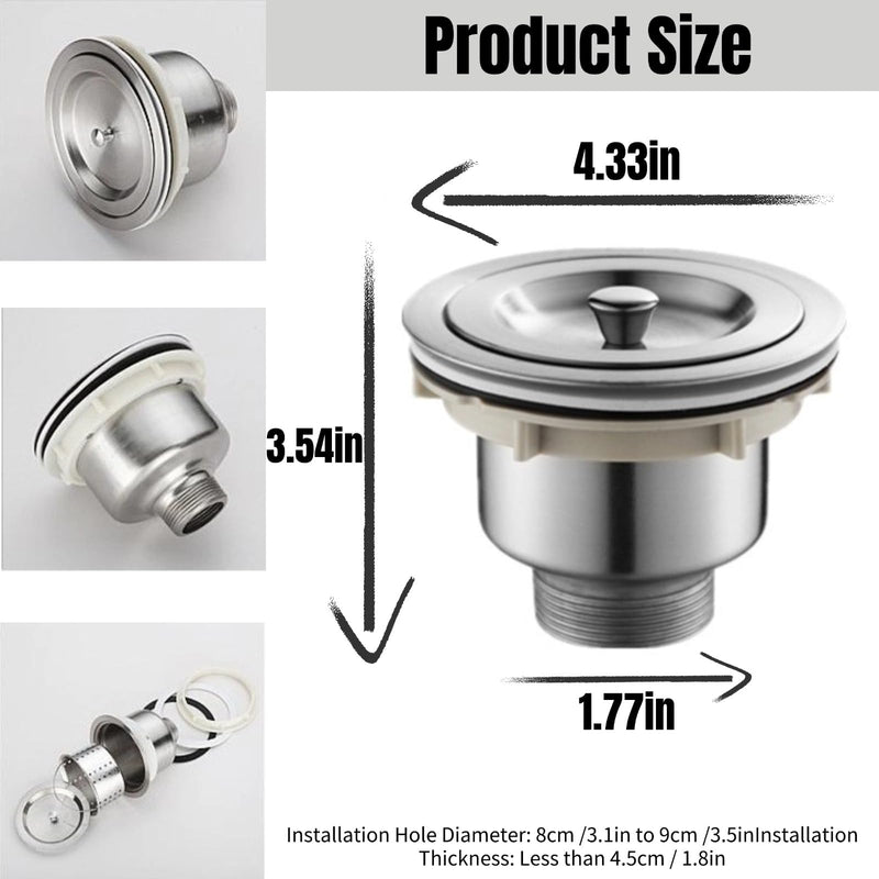 Drain Plug Basket Strainer Stainless Steel Sink Plug Kit, Hair Salon Shampoo Basin Drain Plug kit, Fast Drainage Sink Plug with Hair Catcher Accessories for Shampoo Bed, kitchen, Sturdy and Durable