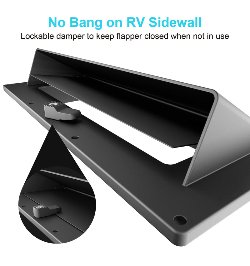 Aluminum RV Exhaust Range Hood Vent Cover with Adjustable Collar Depth Locking Damper Camper Stove Microwave Exterior Sidewall Ventilation Replacement Kit for Trailer Motorhome (Black) Black