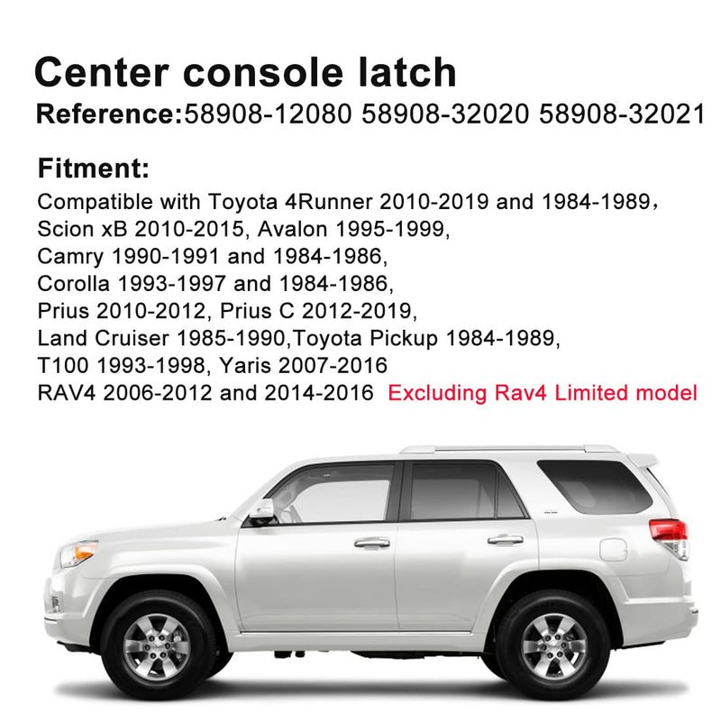 Center Console Lid Latch Compatible with Toyota 4Runner 2010-2019 and 1984-1989, RAV4 2006-2012 and 2014-2016, Yaris 2007-2016 58908-12080