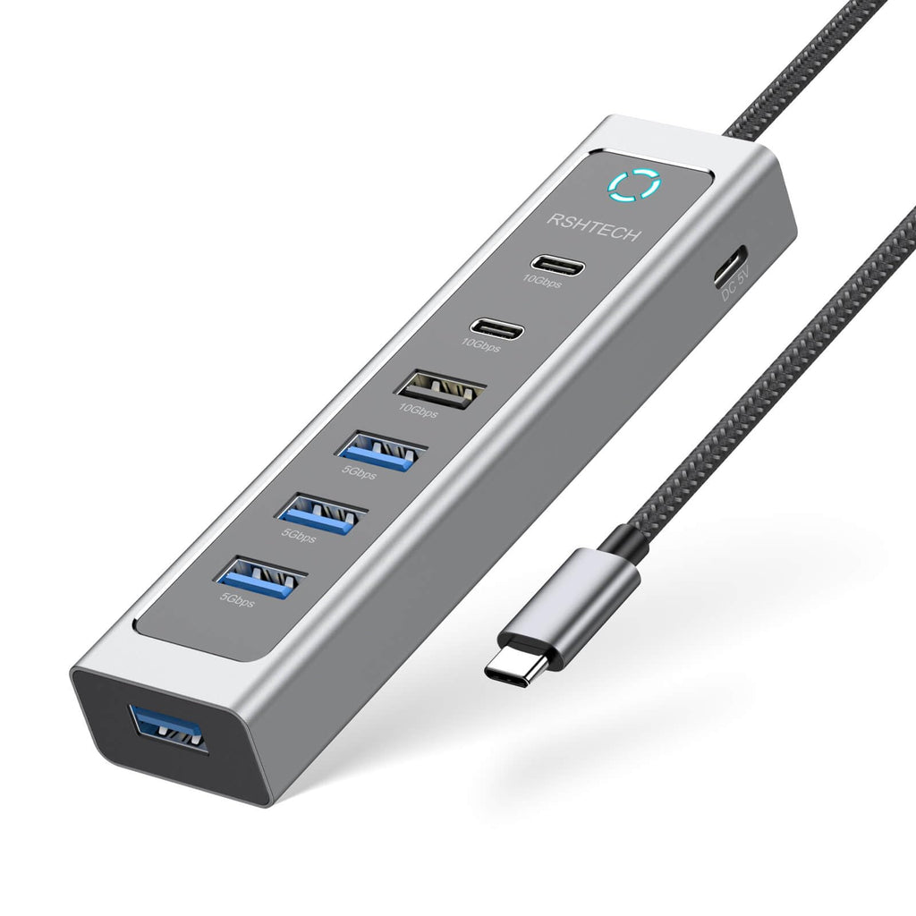 USB C Hub 10Gbps RSHTECH 7-Port USB 3.2 Hub Splitter with USB-A 3.2, 2 USB-C 3.2, 4 USB 3.0 Ports and 2ft Long Cable, Aluminum USB C Hub Multiport Adapters for Laptop and More, RSH-T17C 7-in-1 usb c hub