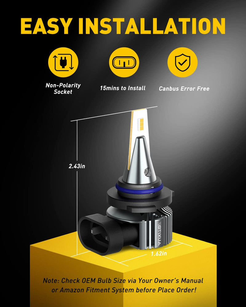 AUXITO 9006 HB4 LED Fog Light Bulbs, 3000K Amber Yellow, 6000 LM High Brightness, 30W Play and Plug, Super Penetration with 12 CSP Chips, Waterproof, DRL Bulbs Replacement for Cars, Pack of 2