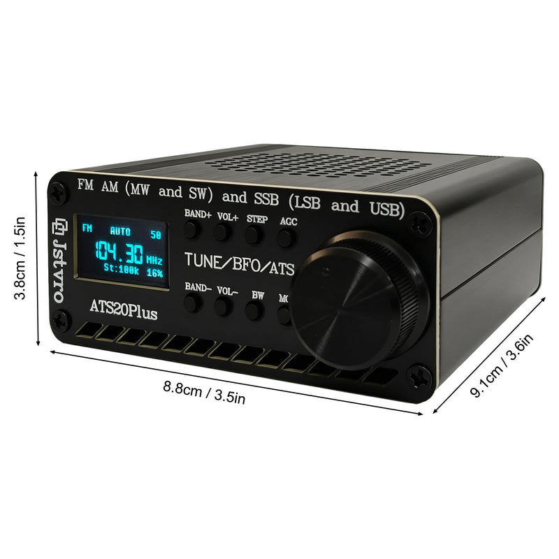 ATS-20+ Si4732 Portable Shortwave Radio Receiver FM AM LW SW SSB (LSB USB) Full Band World Band Radio DSP Digital Radio with Speaker Rechargeable Battery Aluminum Alloy Case External Antenna Included
