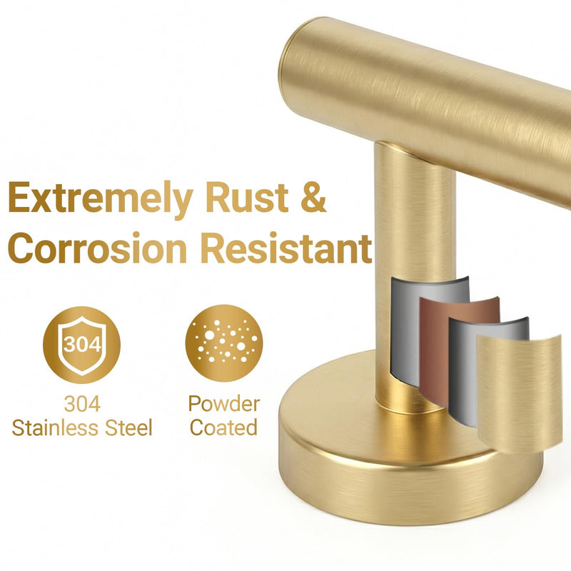 5-Piece Brushed Gold Bathroom Hardware Set, SUS304 Stainless Steel Wall Mounted Bathroom Accessories, 24 Inch Towel Bar, Towel Ring, Toilet Paper Holder, 2 Hooks, Rustproof Modern Bathroom Fixtures
